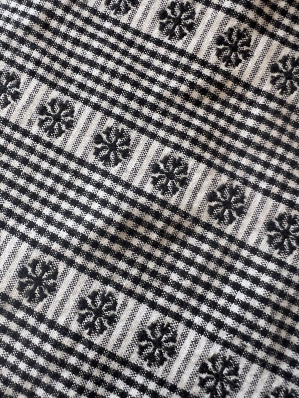Gingham Check Tablecloth 57” x 82” Black & White Flower 80% Cotton Bella Lux VTG